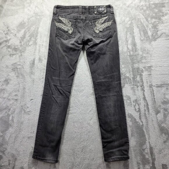 Miss Me Jeans Womens 28 Black Skinny JP5163S Embellished Wing Pockets Distressed - Picture 1 of 13